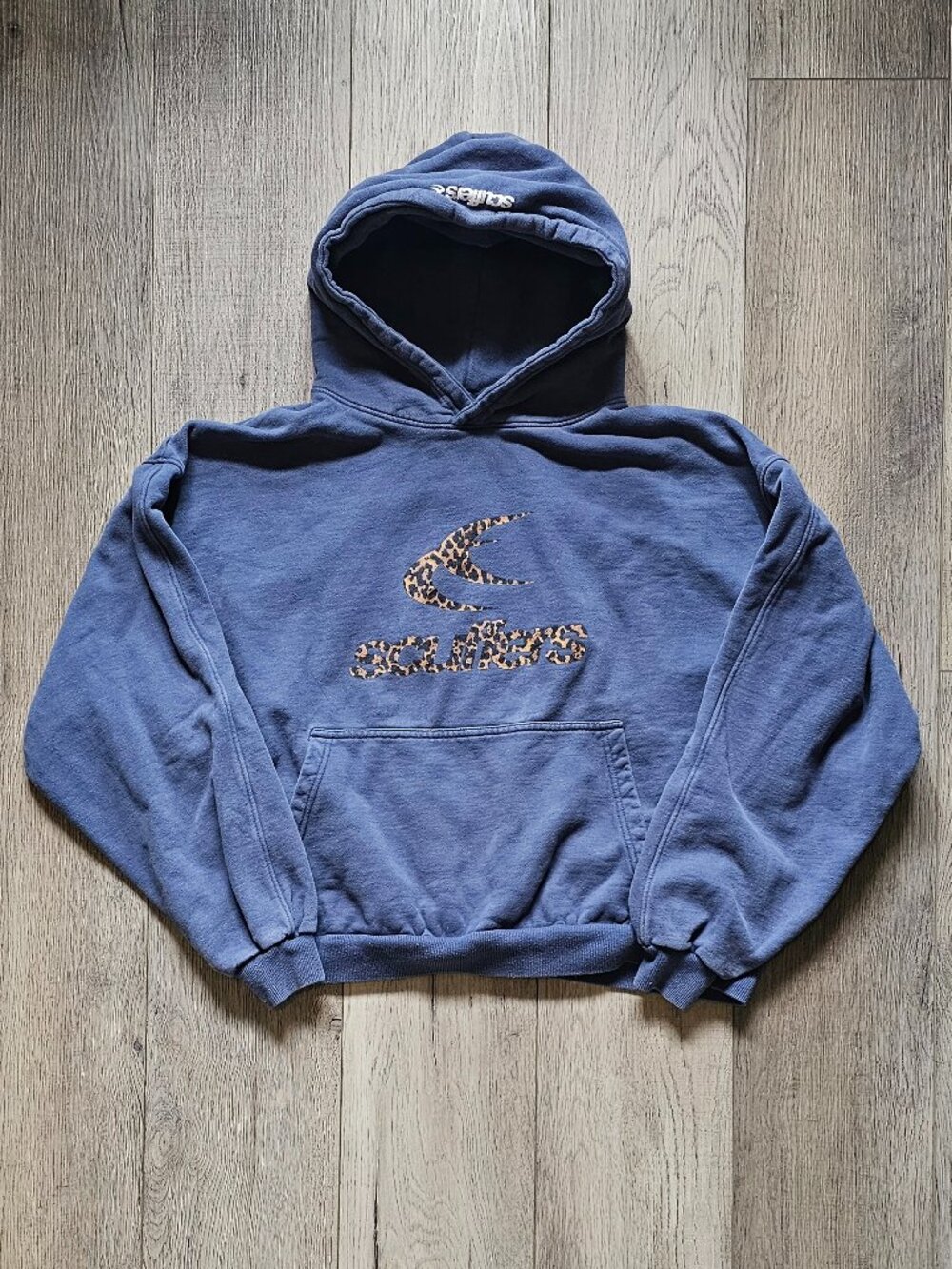 Scuffers Blue Hoodie Leopard Logo Vintage Heavyweight Cotton Size Large